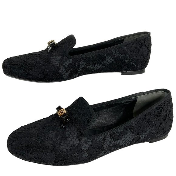 Tory Burch Shoes - Tory Burch Shoes Womens Sz 6.5 Blk Chandra Loafer Satin + Fabric Lace Flat